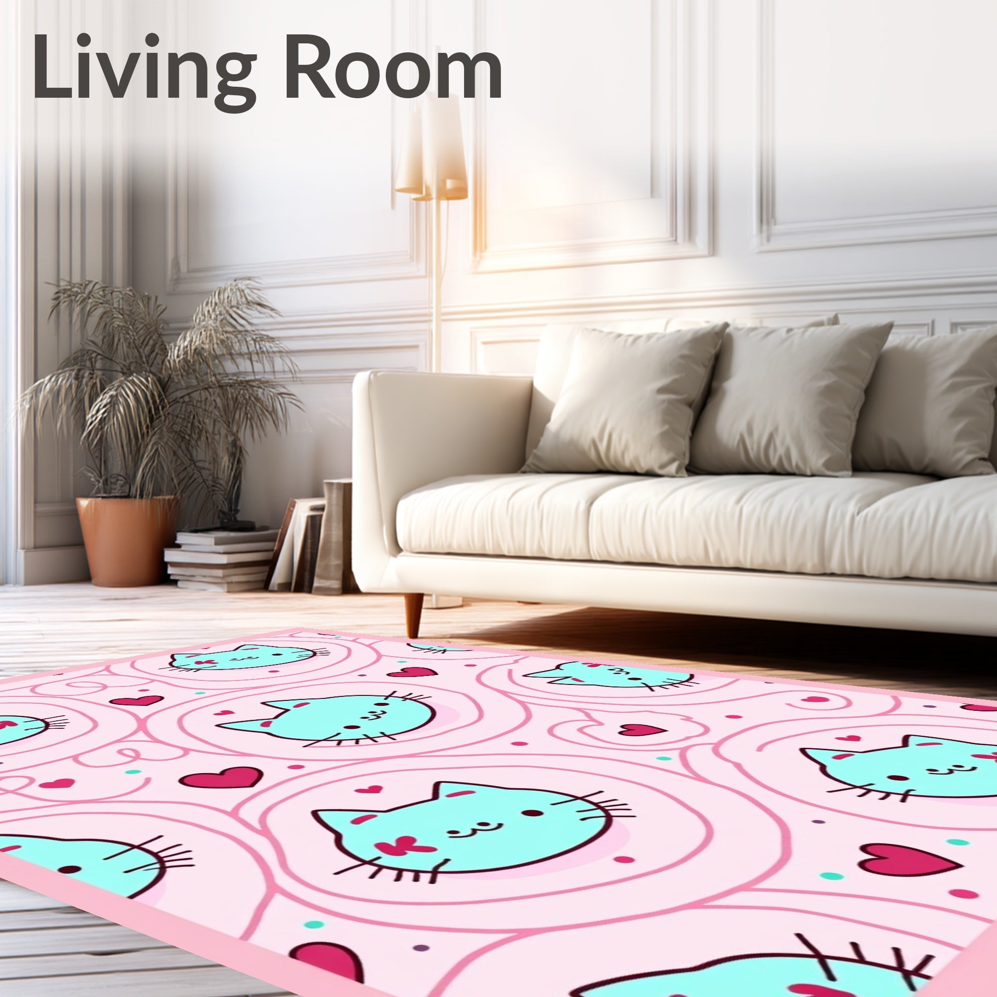 Cute Kitty Hearts Swirls Pattern Rug