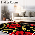 Bold Red Gold Rose Floral Pattern Rug
