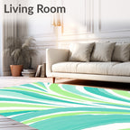 Wavy Teal And 2 Greens Abstract Rug