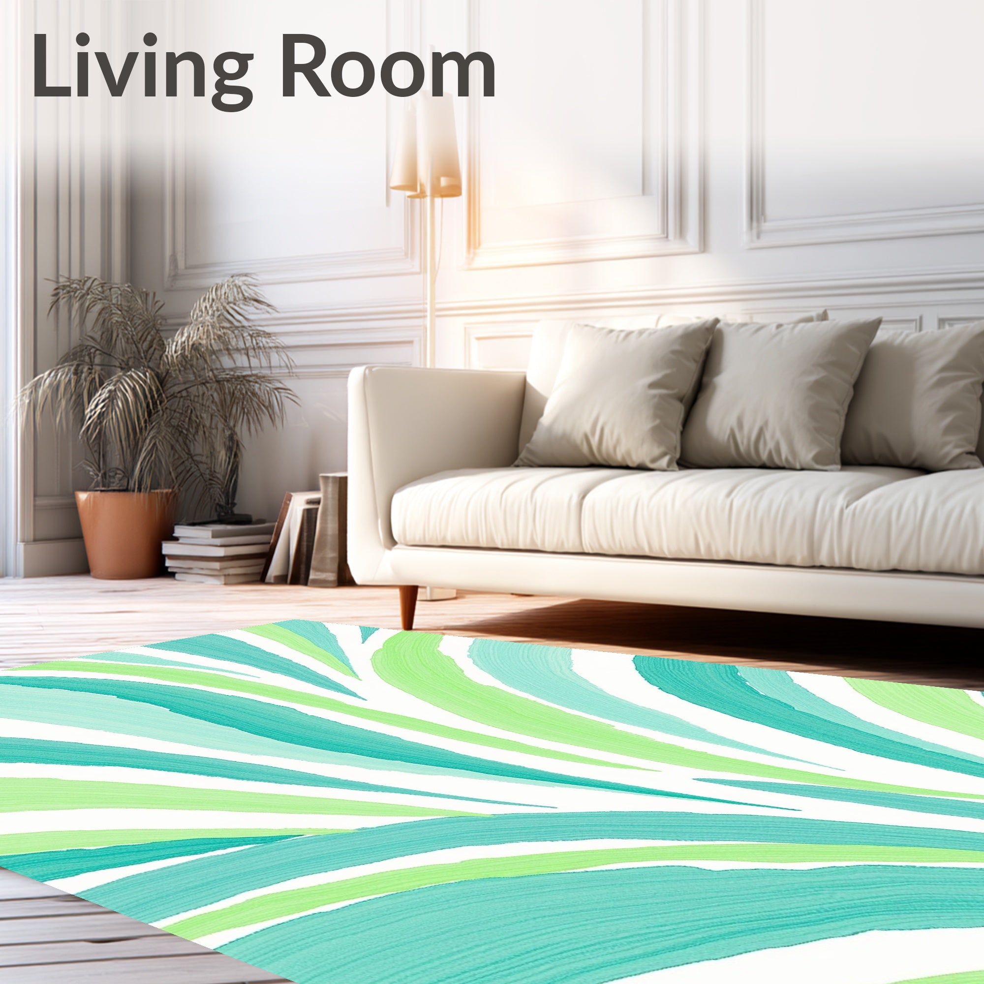 Wavy Teal And 2 Greens Abstract Rug