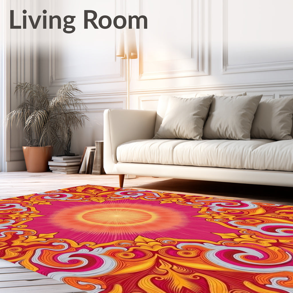 Vibrant Psychedelic Swirl Floral Design Rug