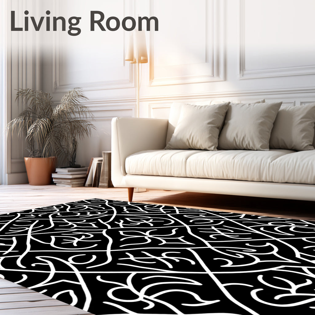 Intricate White Tribal Diamond Pattern Rug
