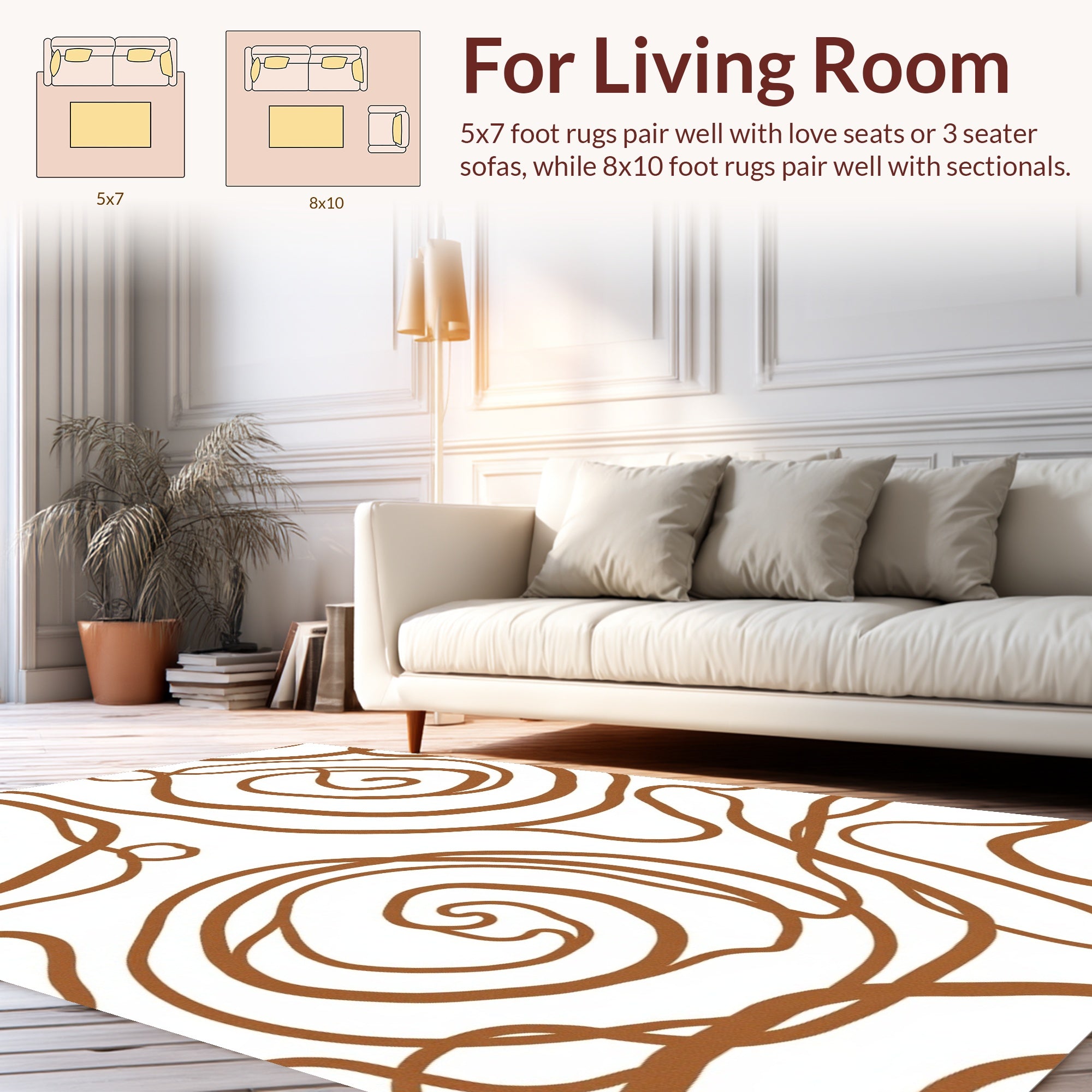 Abstract Swirls Brown Line Art Rug