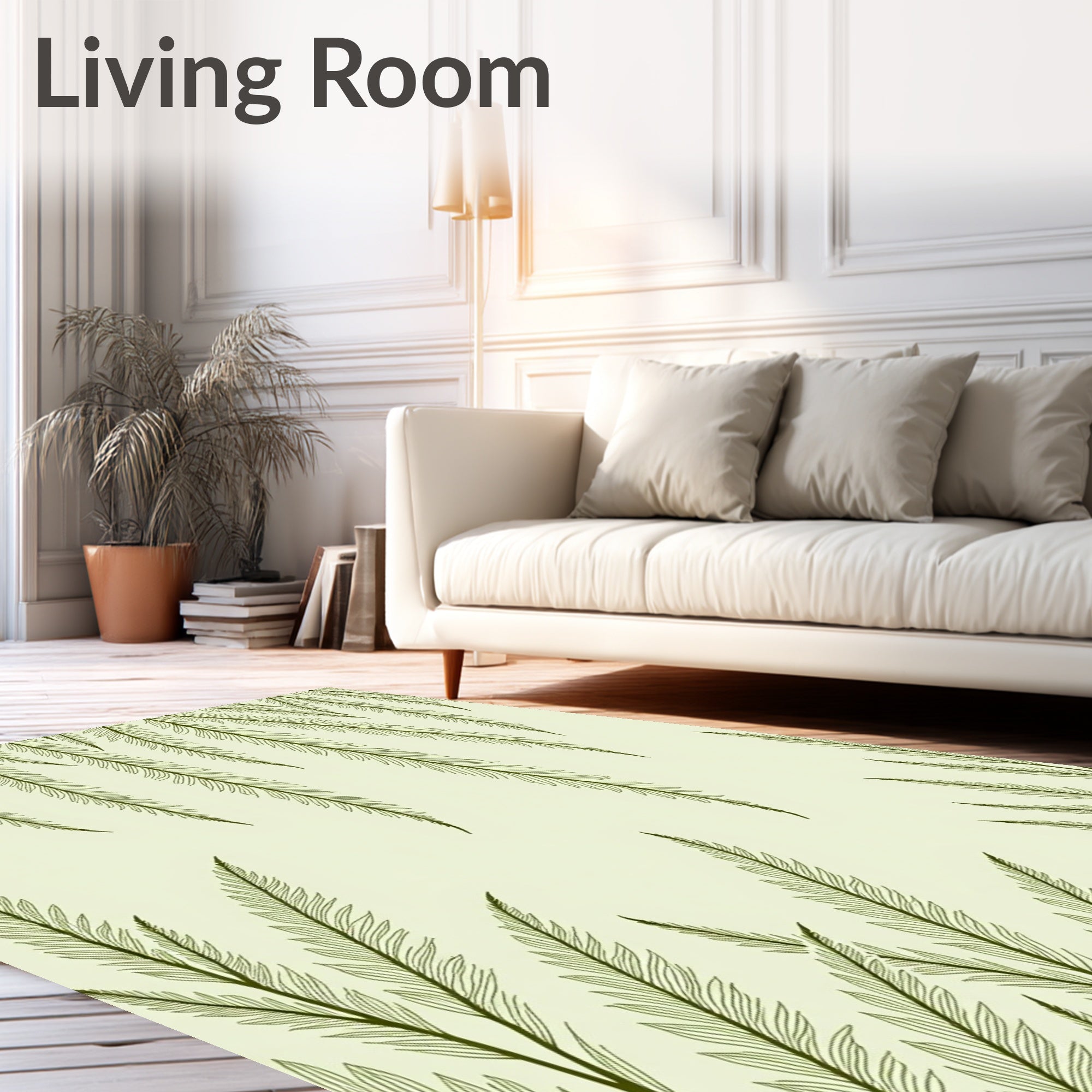 Elegant Fern Frond Outline Pattern Rug