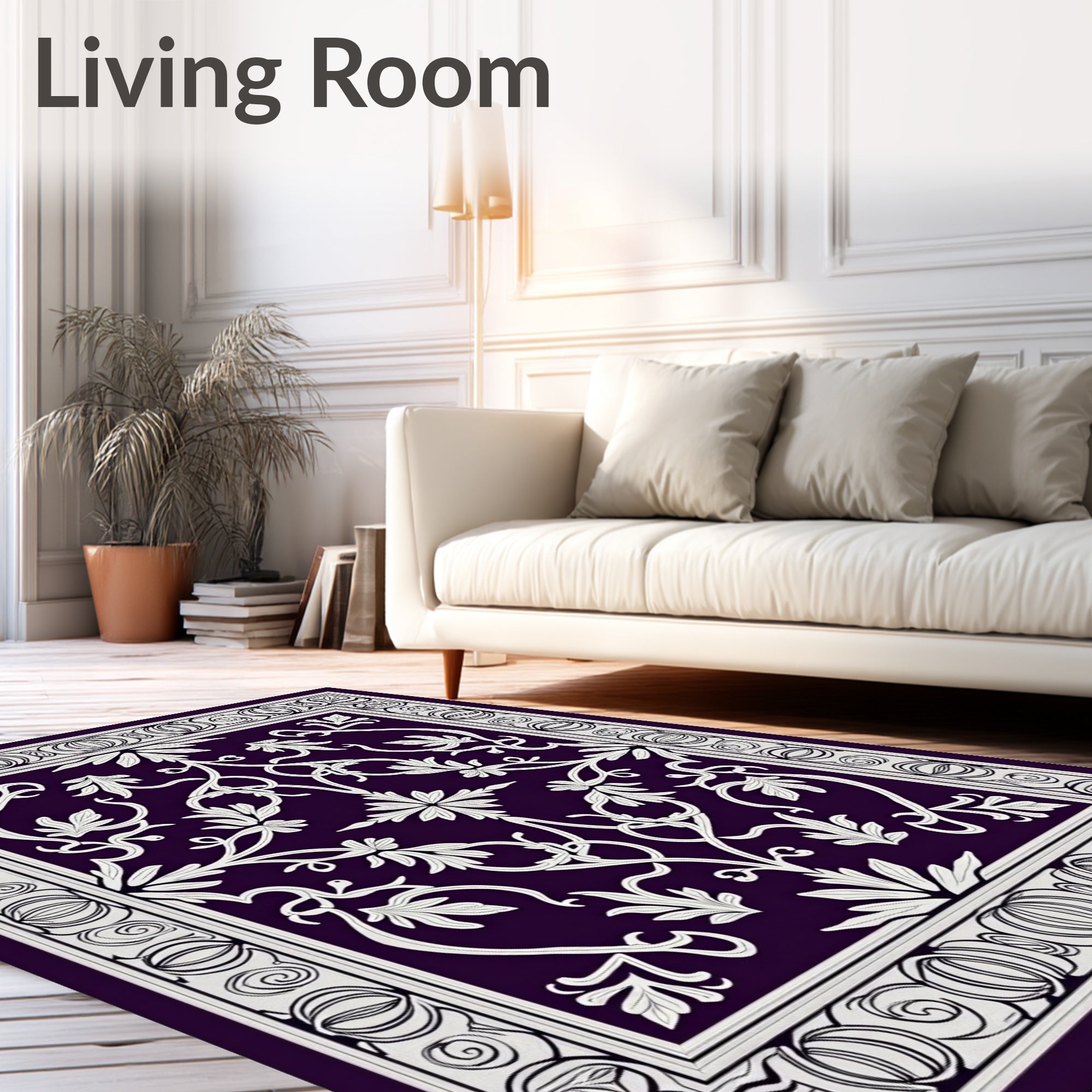 Elegant Floral Vine Scroll Pattern Rug