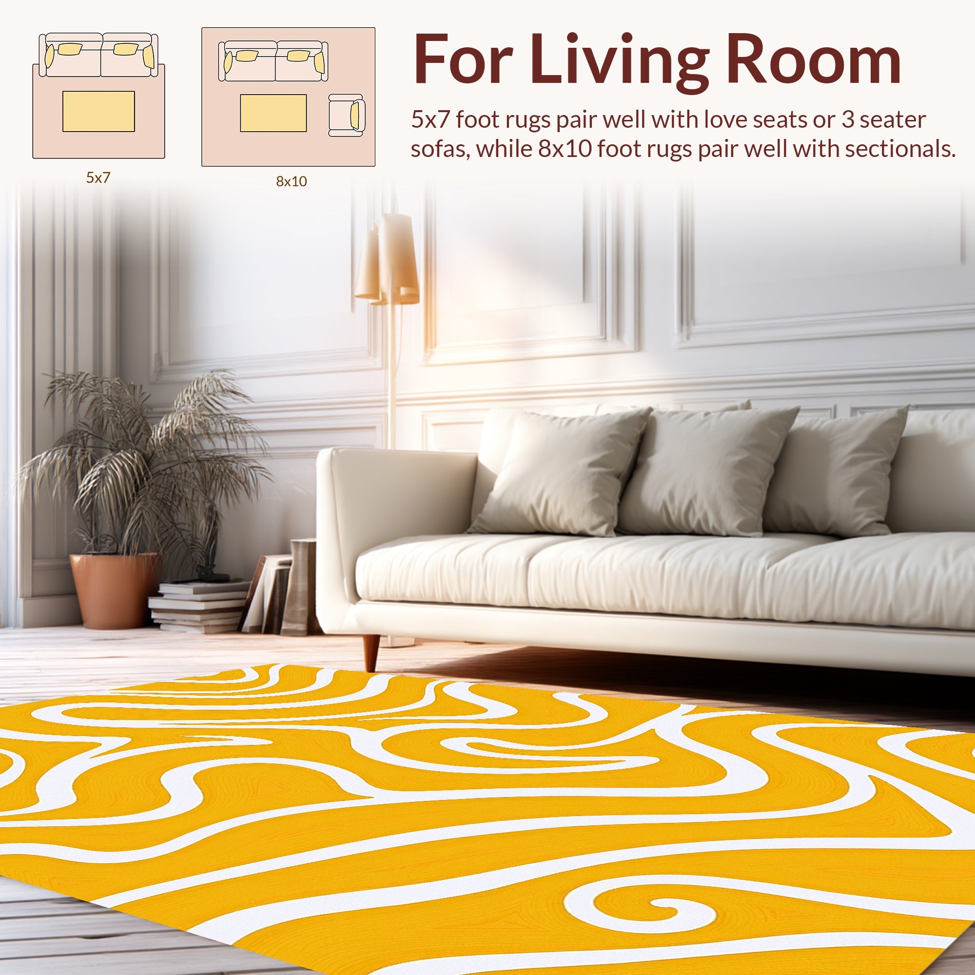 Abstract Swirl Pattern Yellow Rug