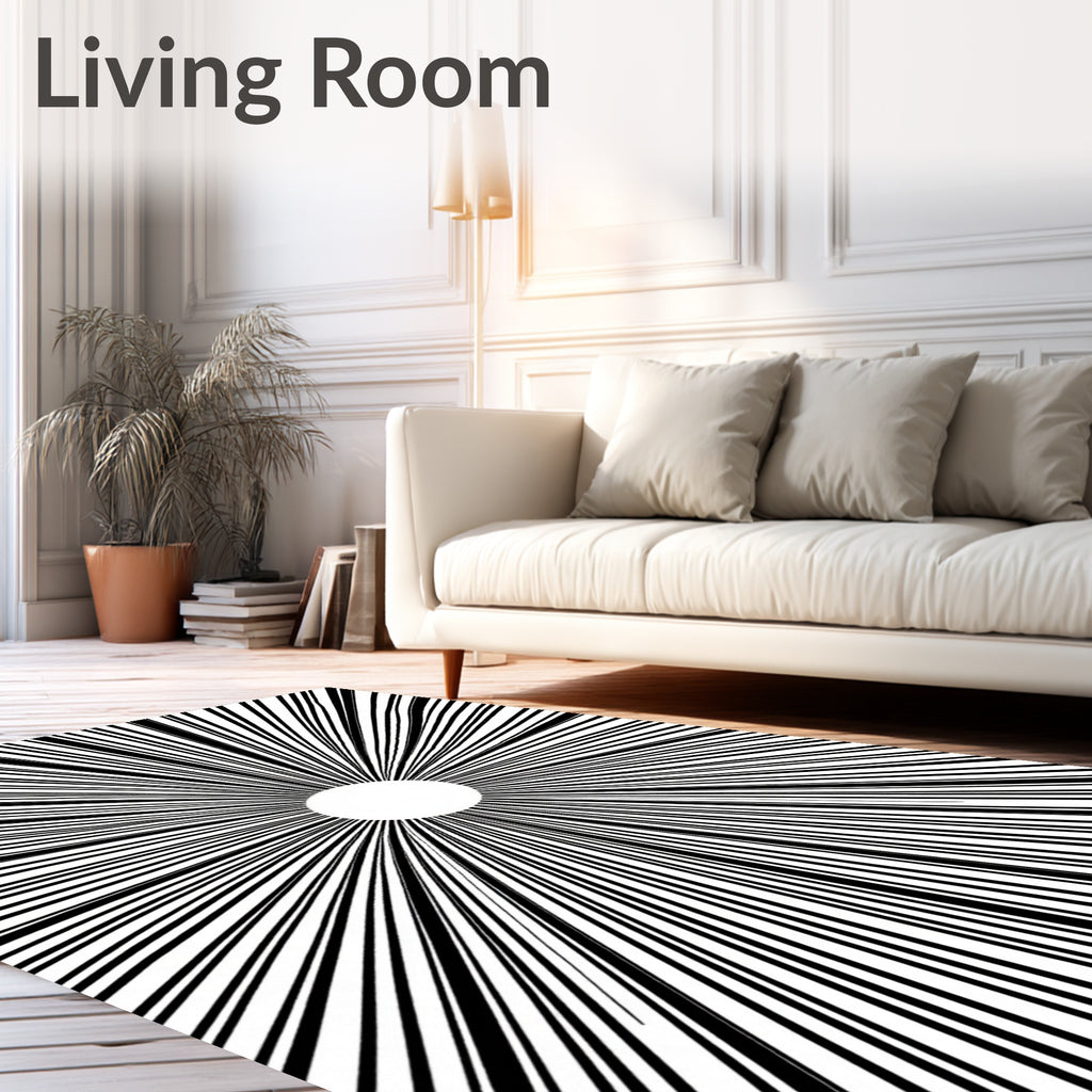 Radial Burst Black White Graphic Rug