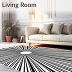 Radial Burst Black White Graphic Rug