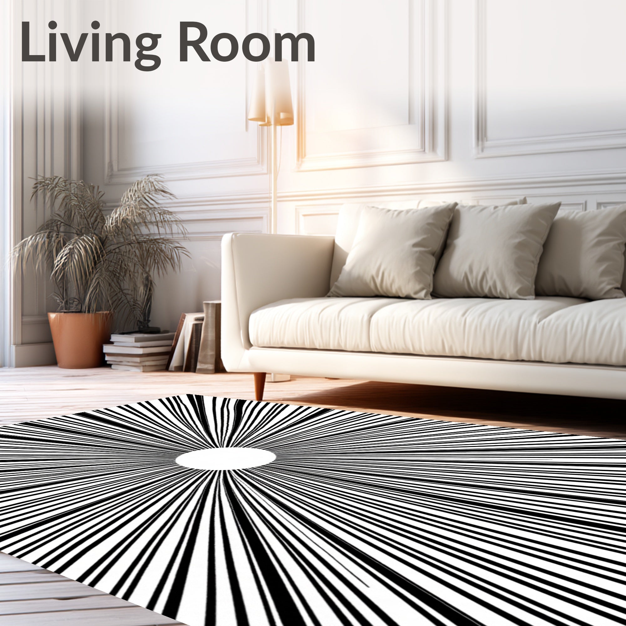 Radial Burst Black White Graphic Rug