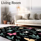 Whimsical Butterfly and Leaf Pattern Rug