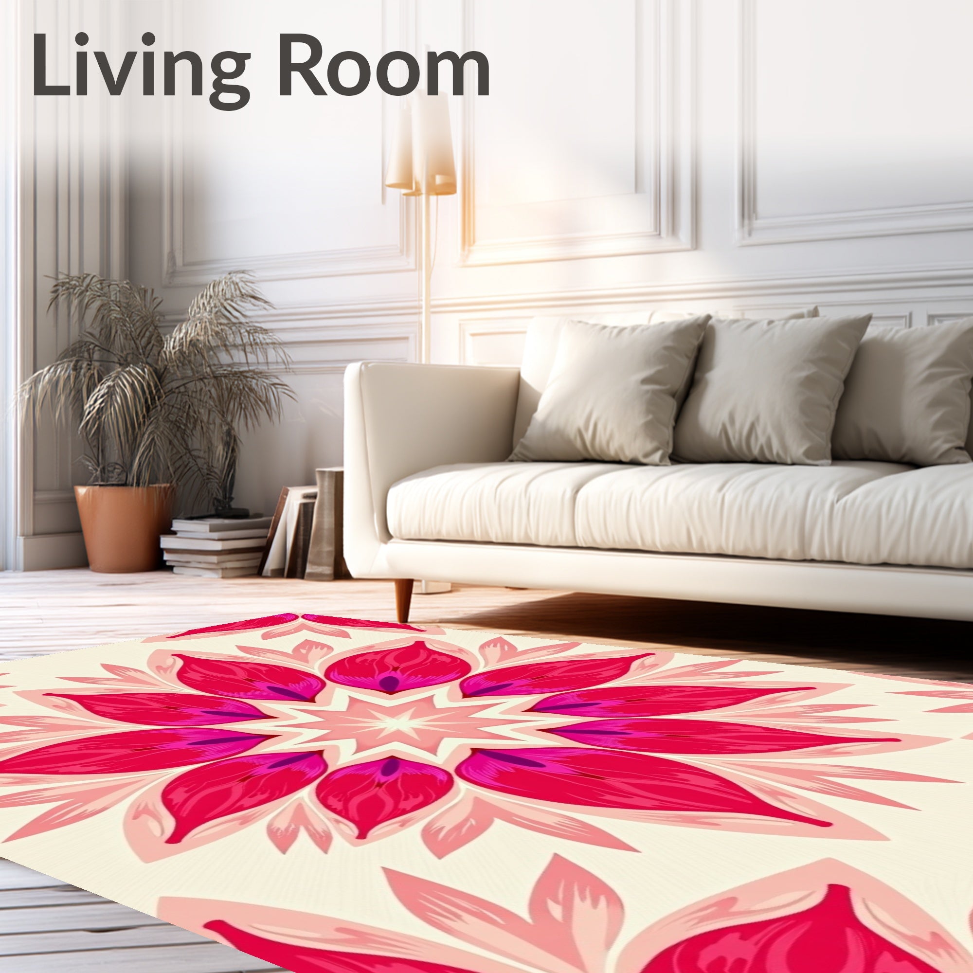 Floral Mandala Pink Cream Rug