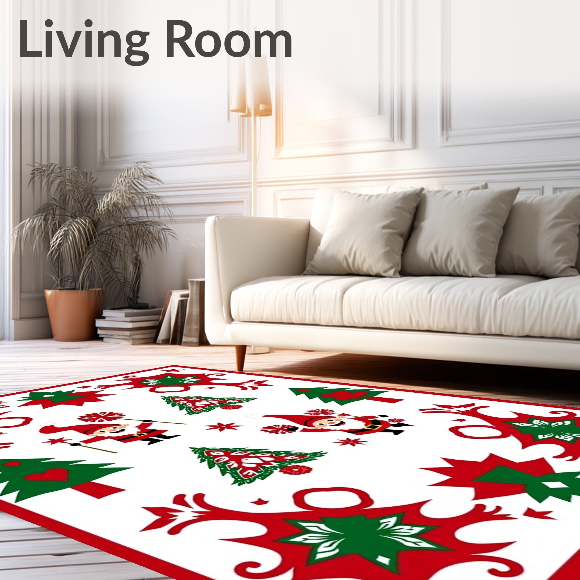 Whimsical Red Green Gnome Christmas Trees Rug