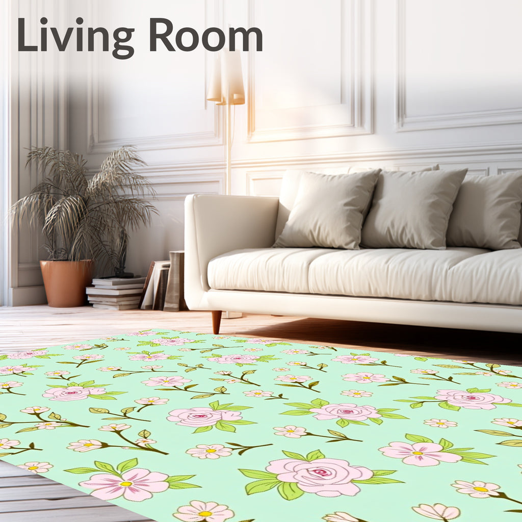 Charming Pink Floral Branches Pattern Rug