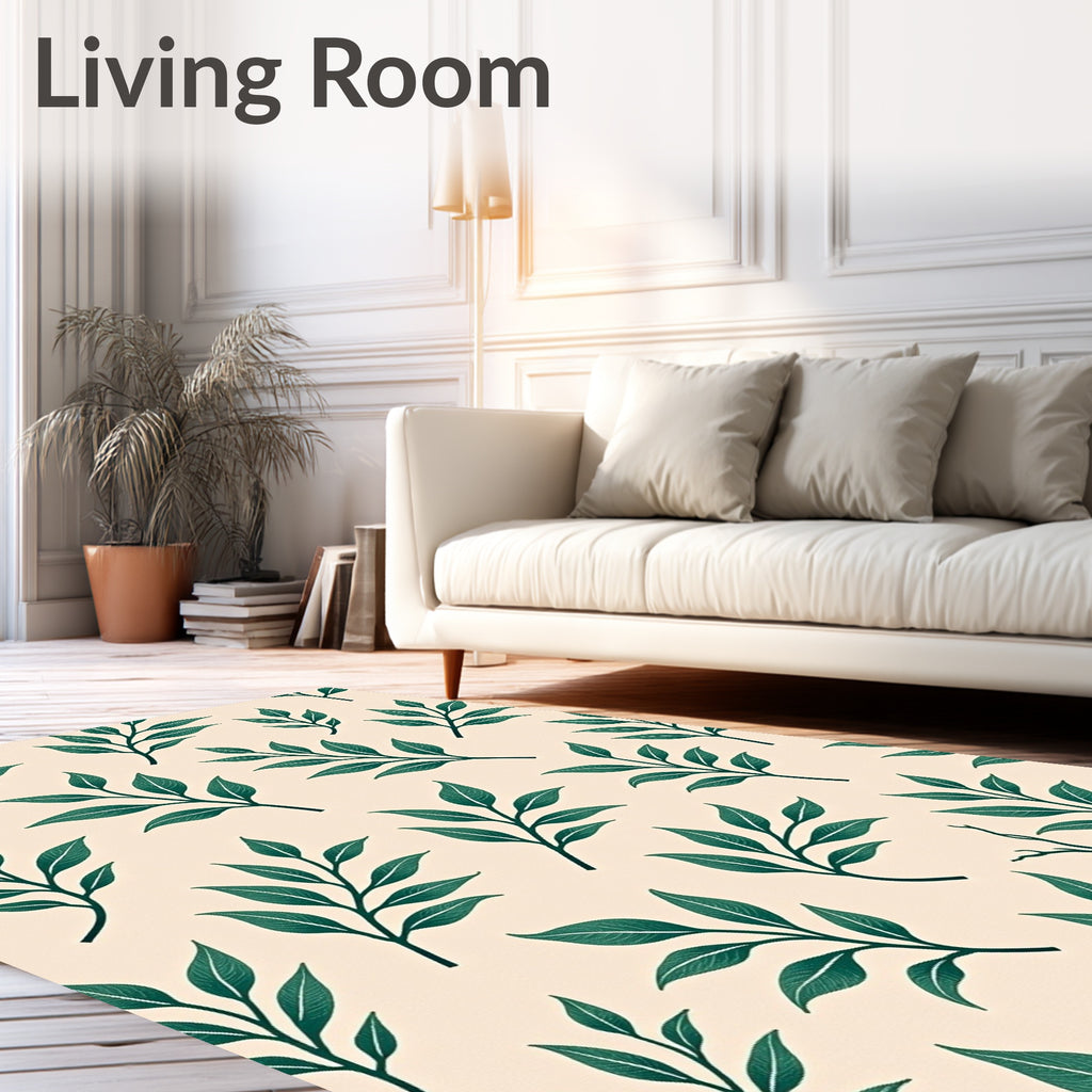Modern Green Leaf Branch Pattern Rug