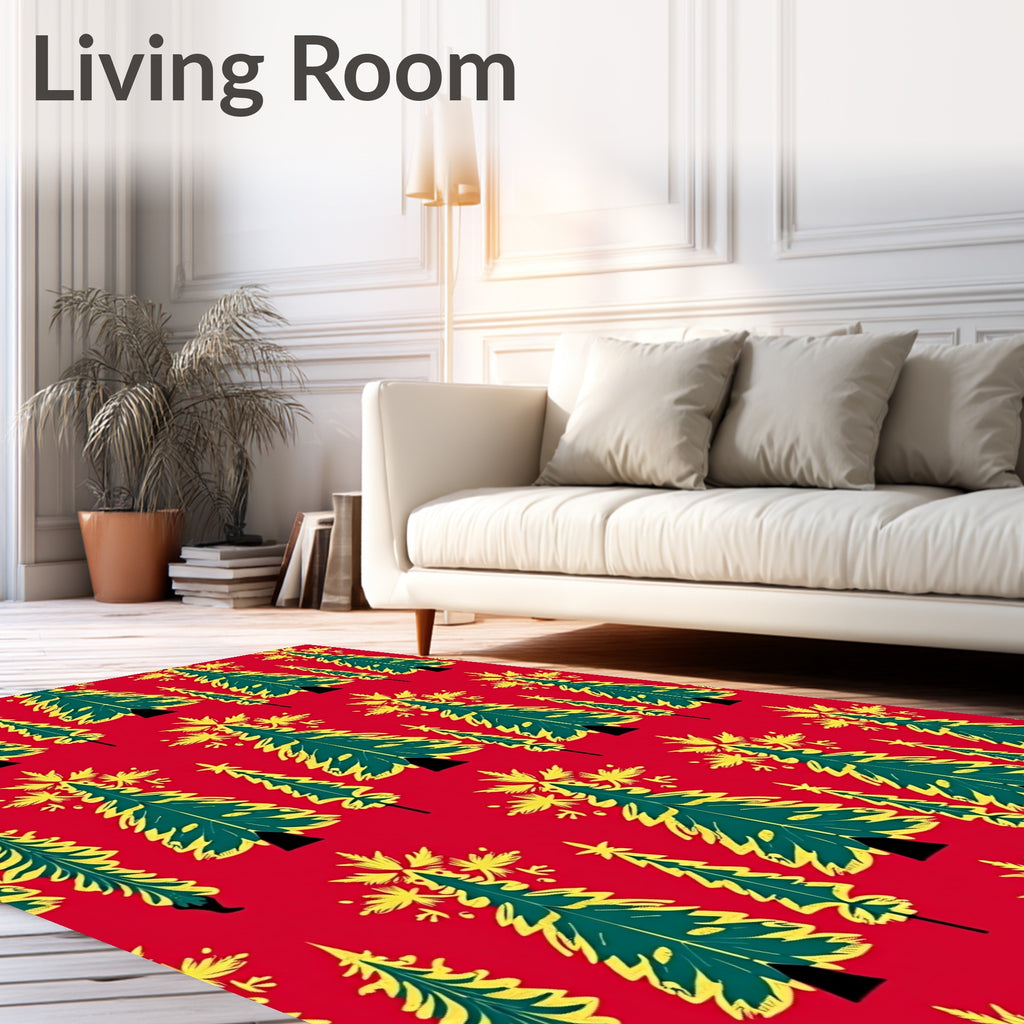 Green Yellow Fir Tree Pattern Rug