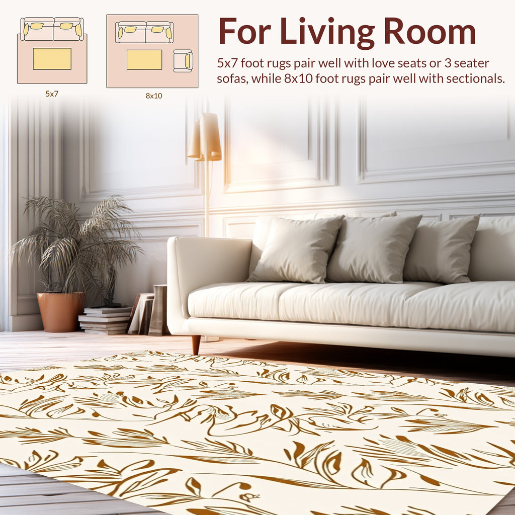 Botanical Line Art Abstract Cream Brown Rug