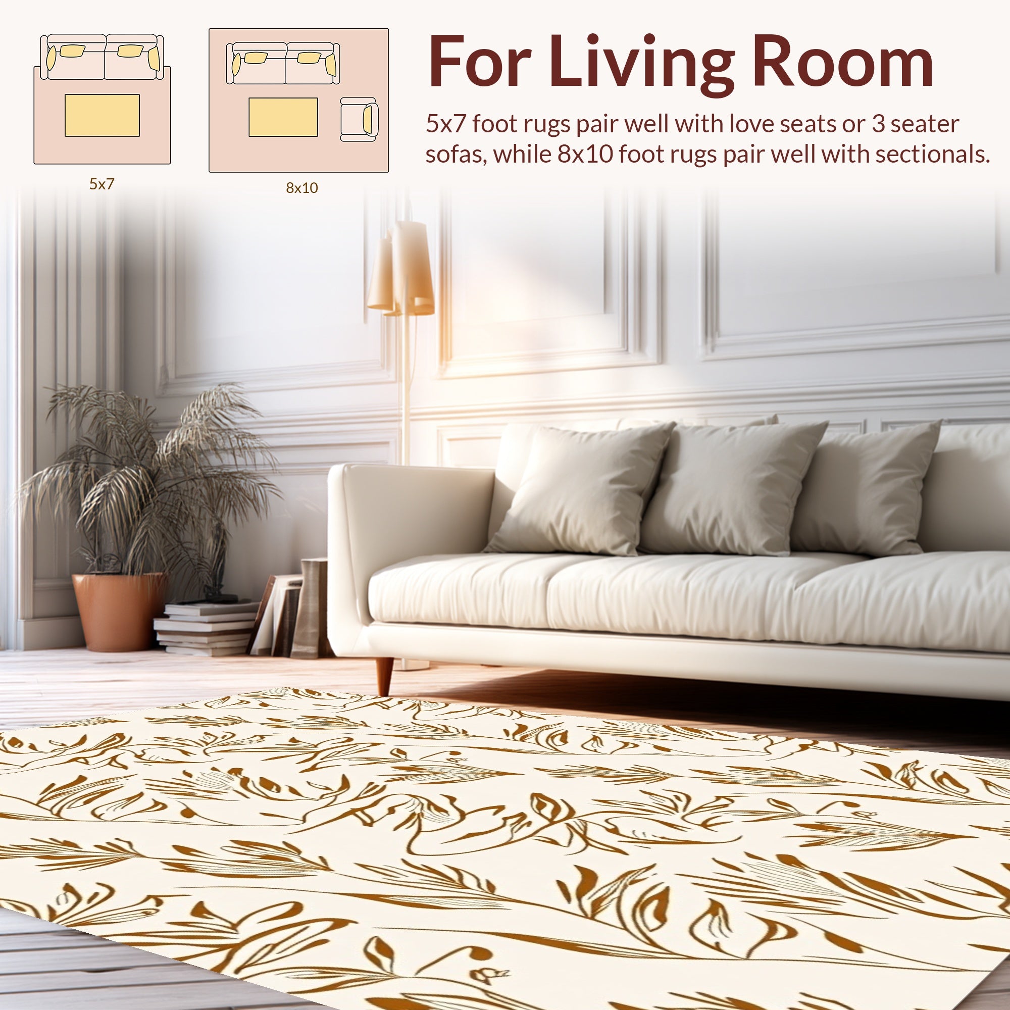 Botanical Line Art Abstract Cream Brown Rug