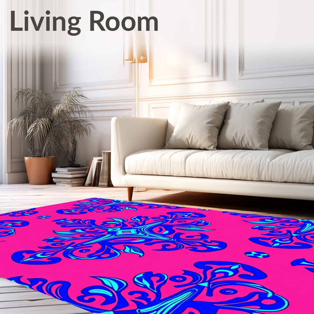 Vivid Blue Floral Arabesque Pattern Rug
