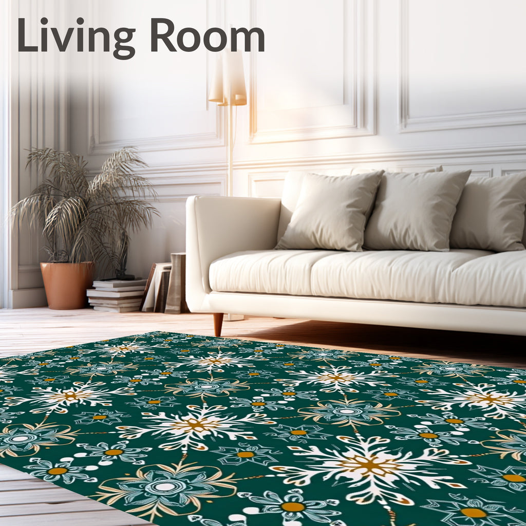 Emerald Floral Snowflake Pattern Rug