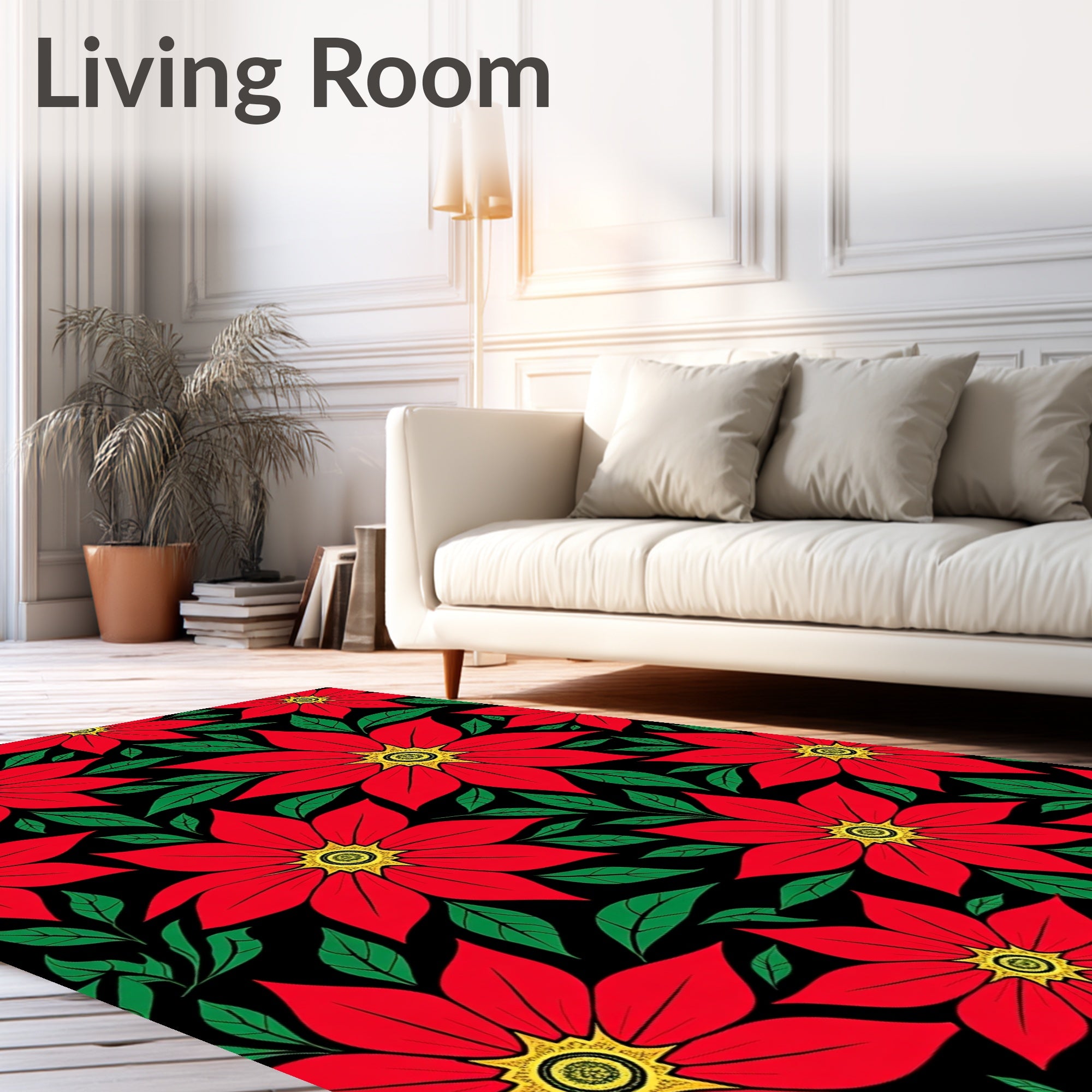 Vibrant Red Floral PatternedRug Rug