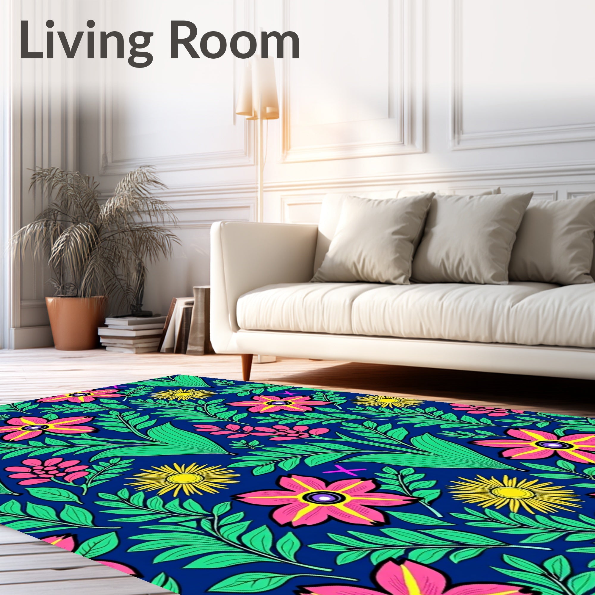 Bold Floral Pattern With Pink Flowers And Leaves Rug