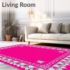 Ornate Pink Floral Leaf Border Rug