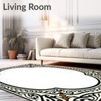 Intricate Scrollwork Beige Black Pattern Rug