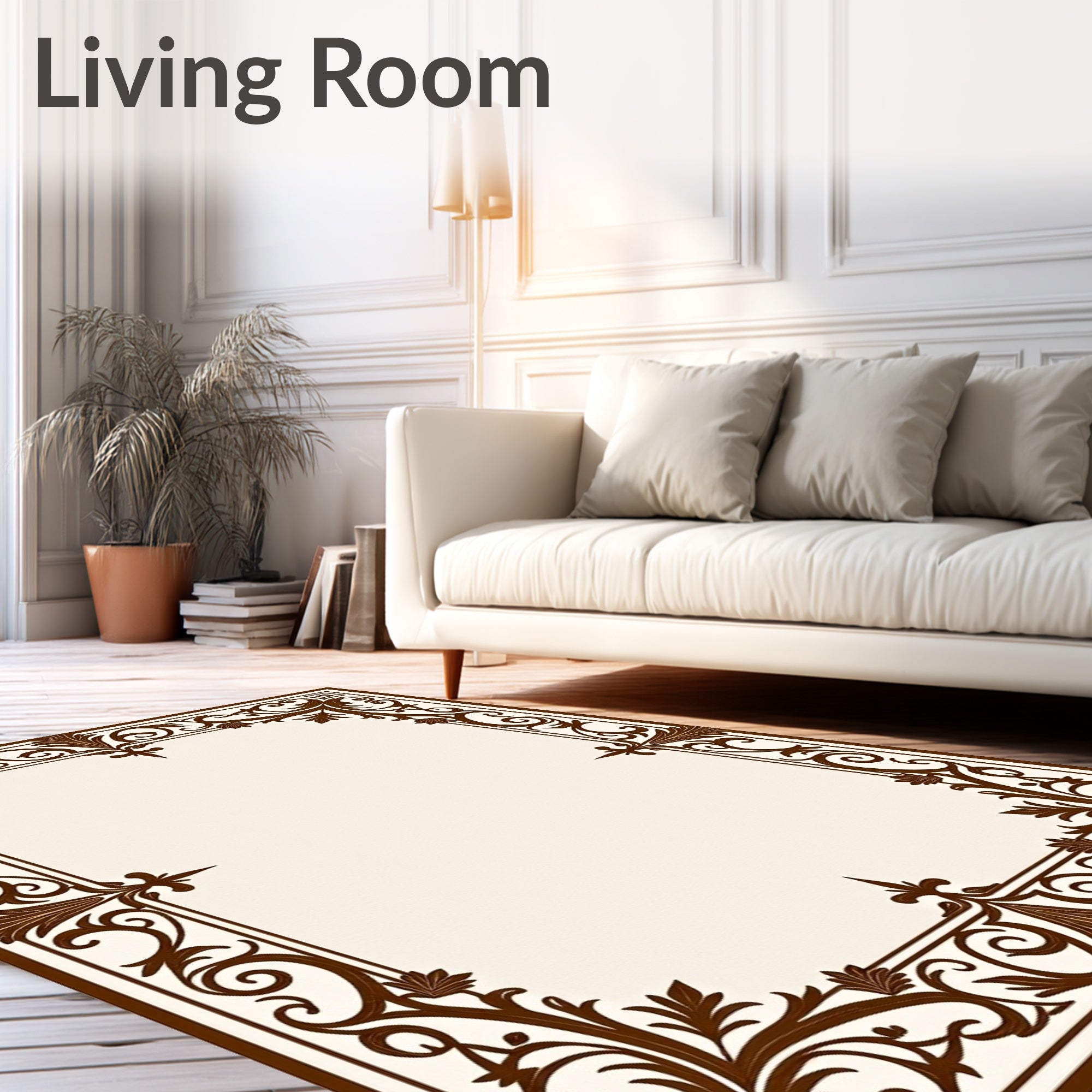 Ornate Scrollwork Border Design Rug