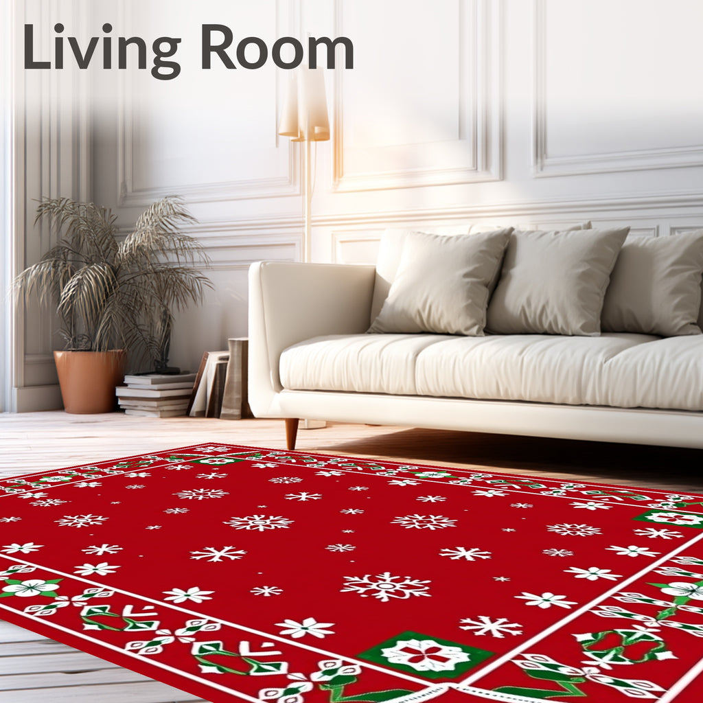Red Snowflake Festive Pattern Rug