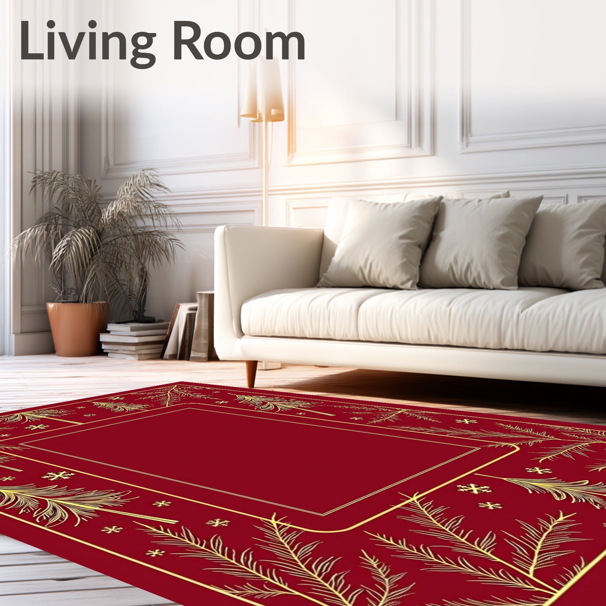 Golden Pine Snowflake Border Design Rug