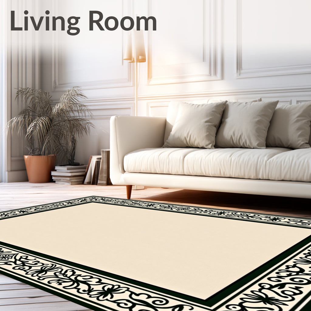 Classic Black Filigree Border Design Rug