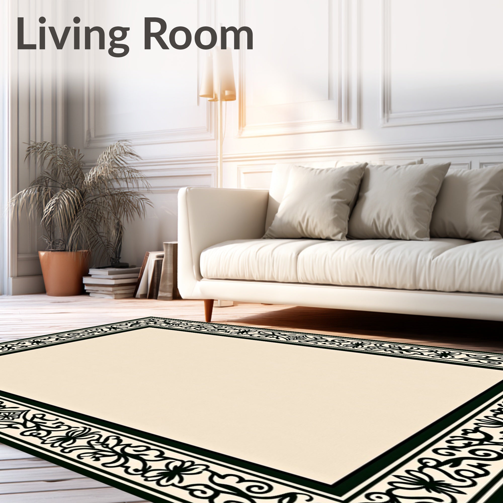 Classic Black Filigree Border Design Rug