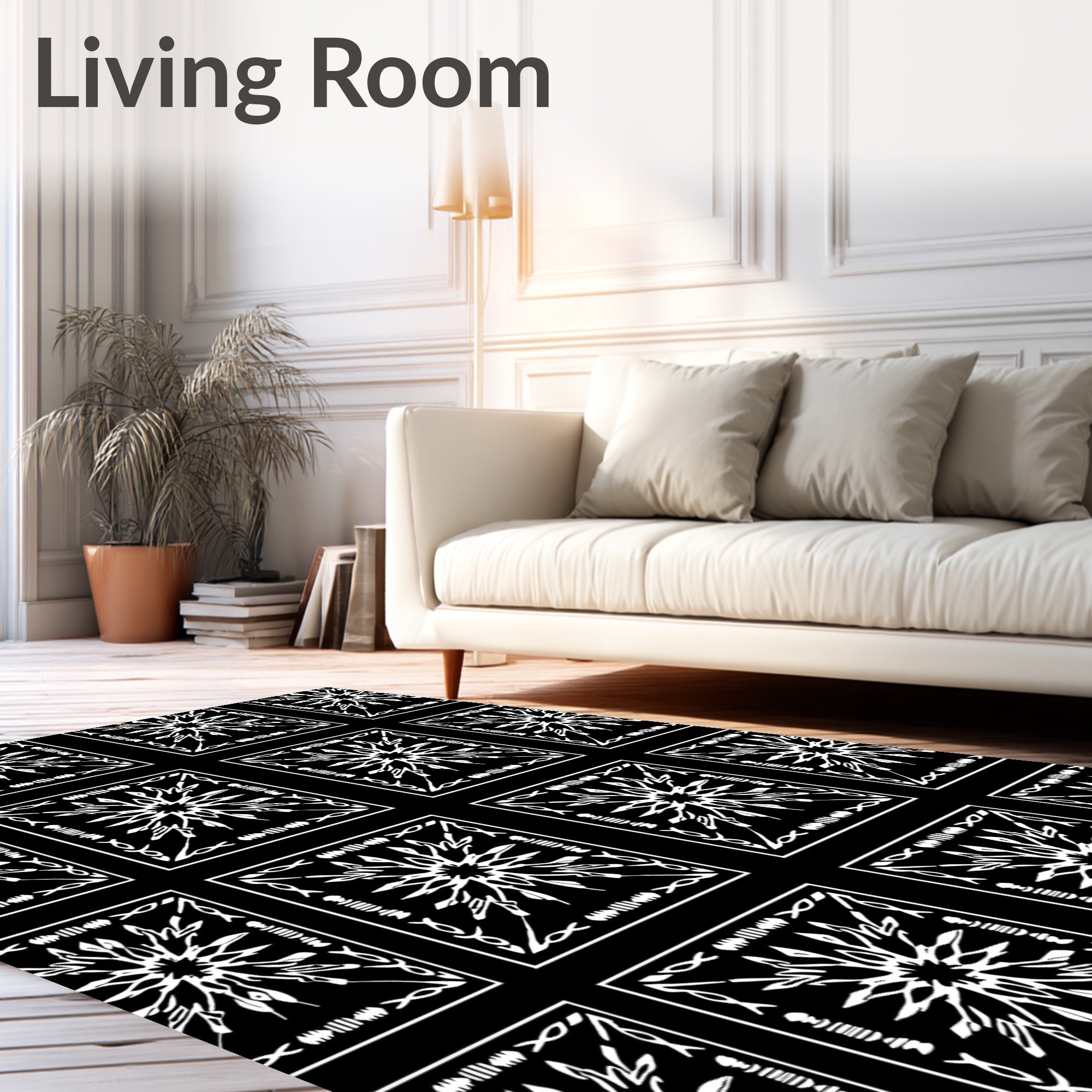 Monochromatic Starburst Square Pattern Rug