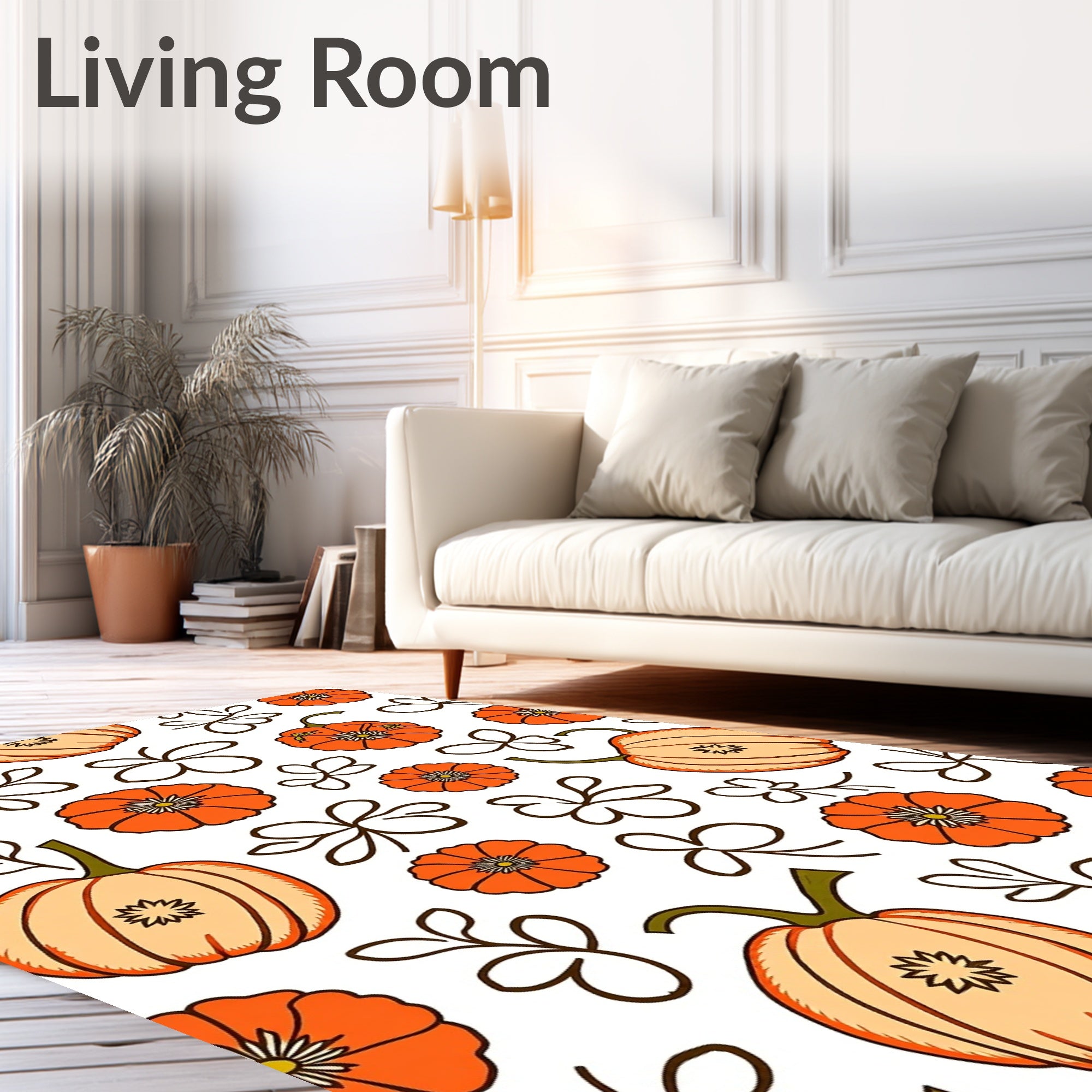 Orange Pumpkin Floral Arrangement Rug