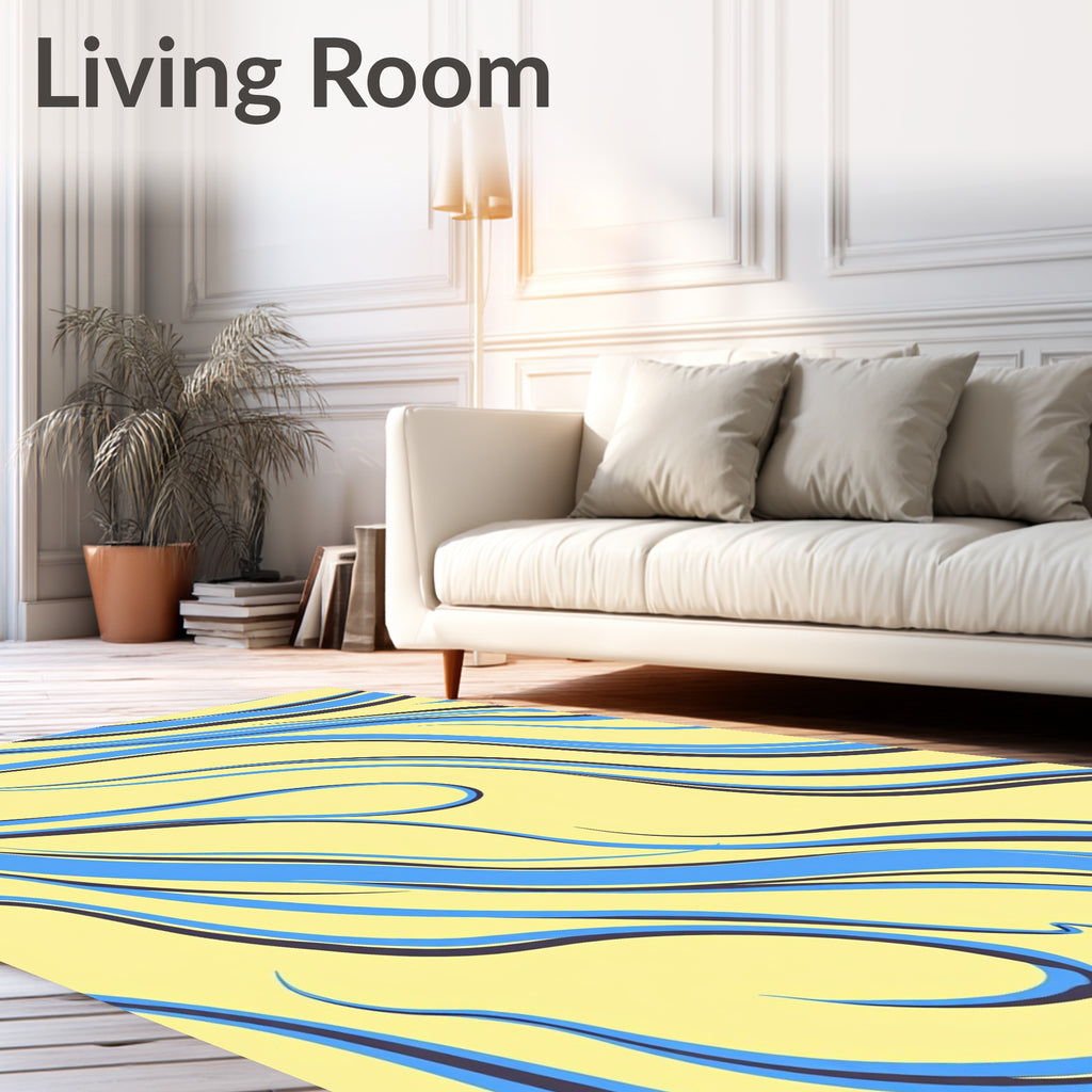 Flowing Blue And Yellow Abstract Pattern Rug