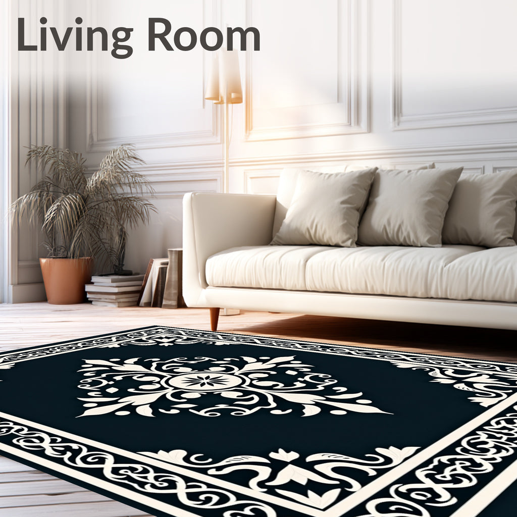 Ornate Cream Floral Centerpiece Rug