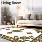 Ornate Green Orange Floral Print Rug