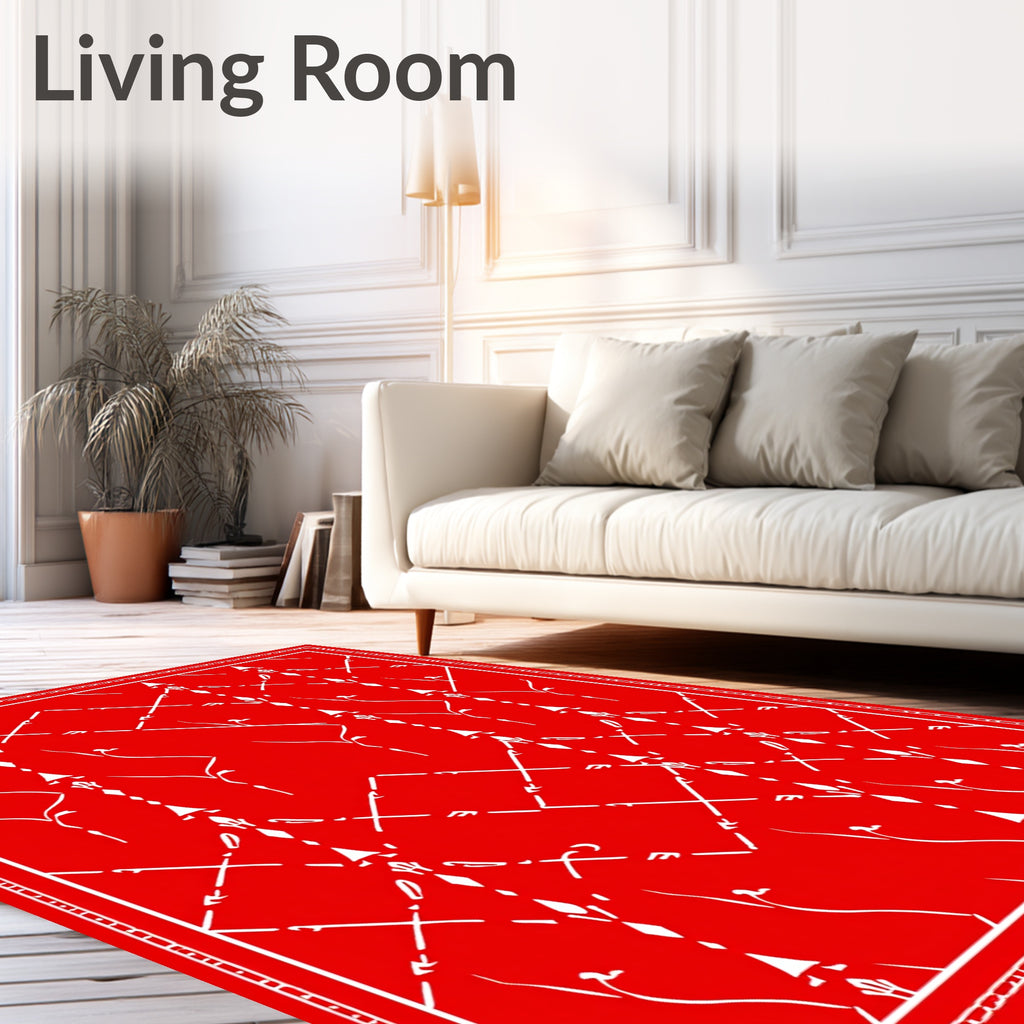 Red White Lattice Floral Pattern Rug
