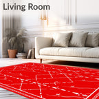 Red White Lattice Floral Pattern Rug