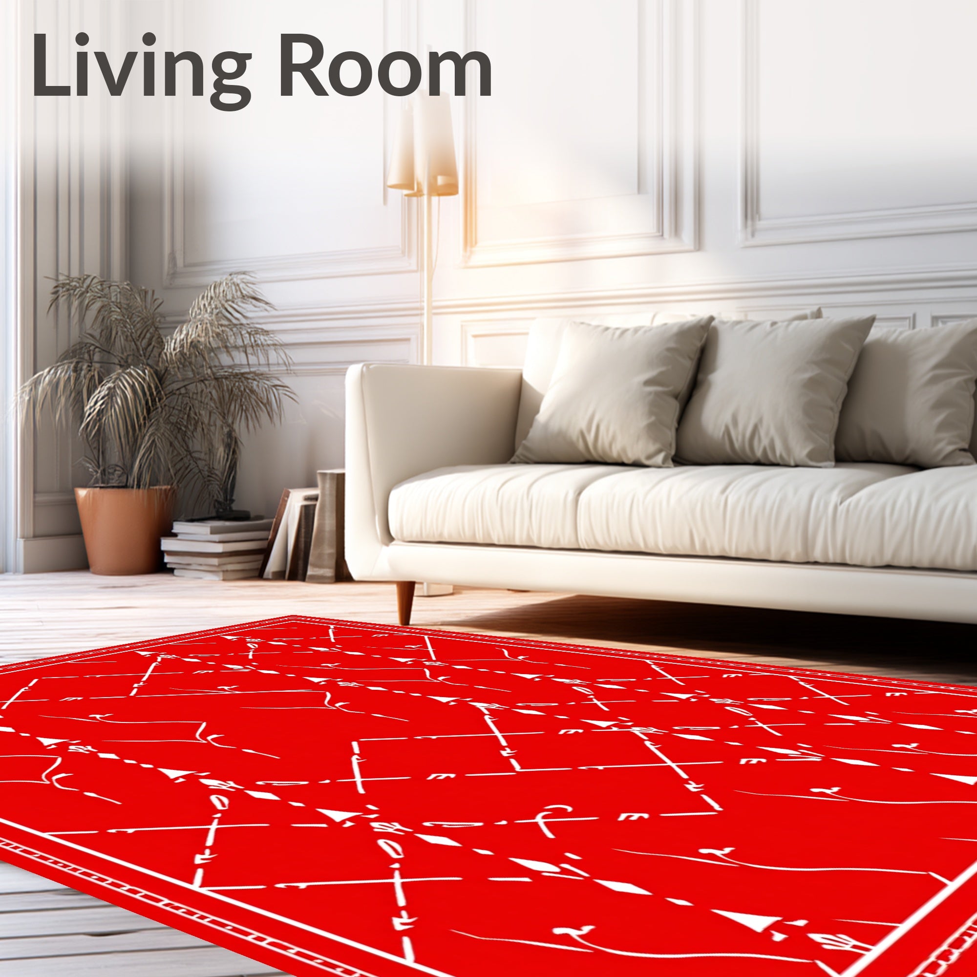 Red White Lattice Floral Pattern Rug