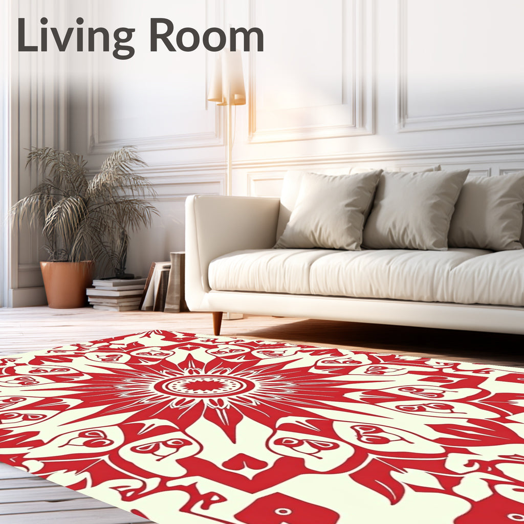 Bold Red Abstract Floral Mandala Design Rug