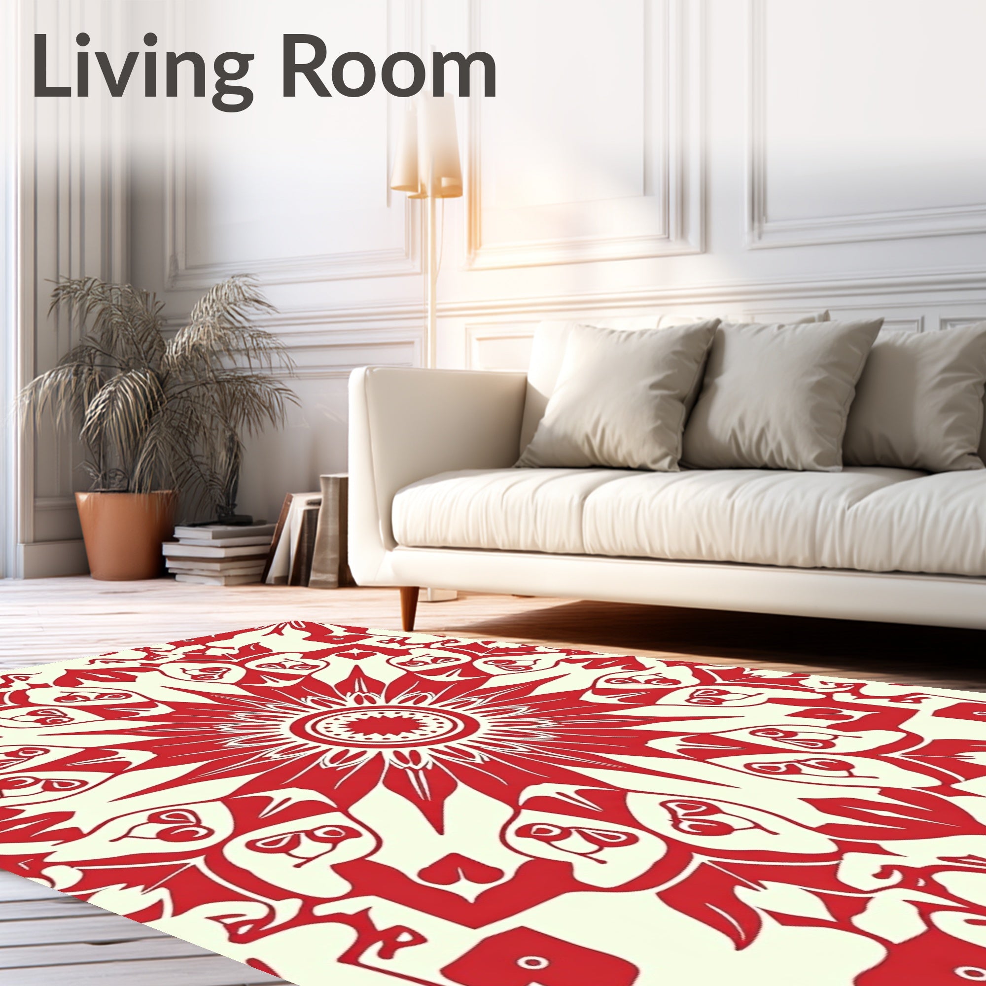 Bold Red Abstract Floral Mandala Design Rug