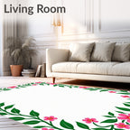 Vibrant Pink Floral Vine Border Design Rug