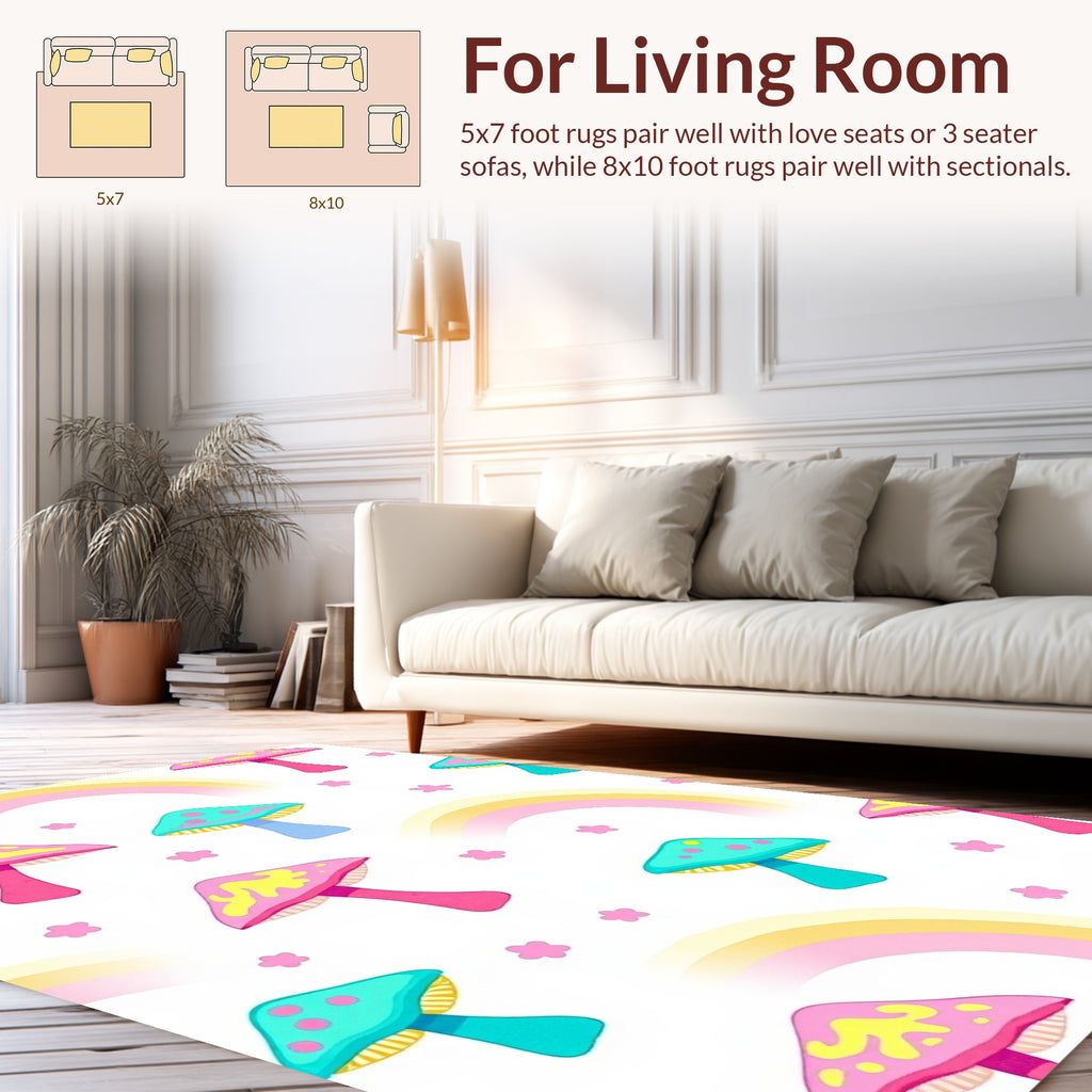 Whimsical Mushroom Rainbow Pattern Rug