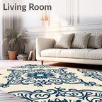 Ornate Blue Floral Damask Pattern Rug
