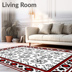 Red Black White Geometric Floral Pattern Rug