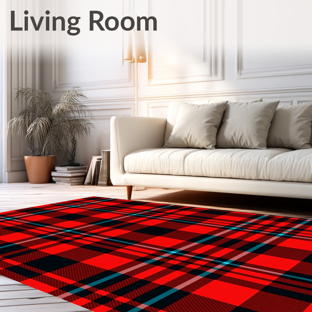 Bold Red Black Plaid Pattern Rug