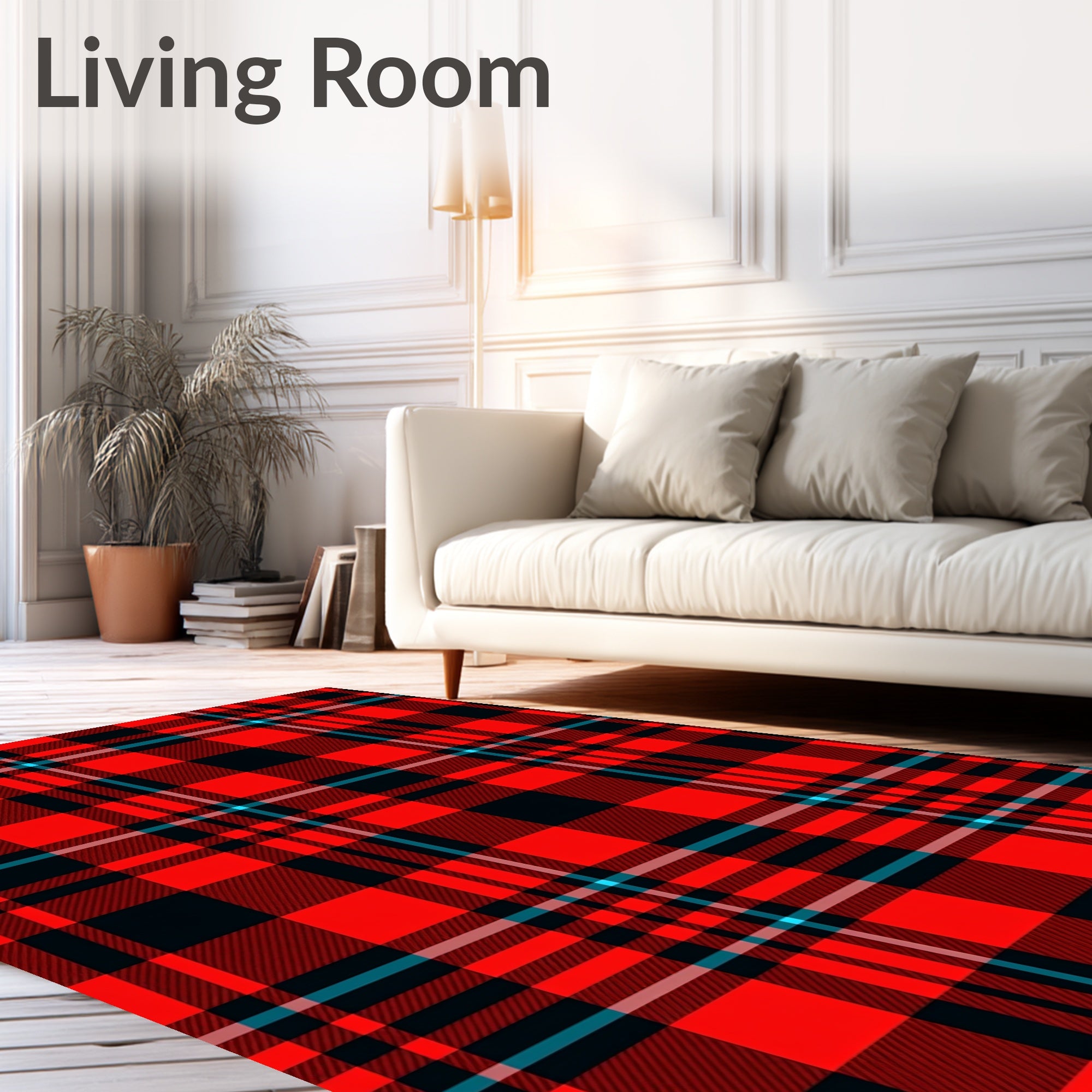 Bold Red Black Plaid Pattern Rug