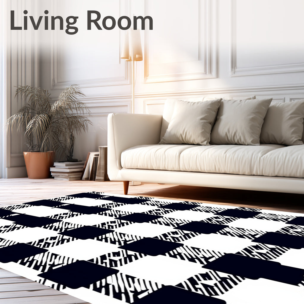 Classic Black White Plaid Houndstooth Rug