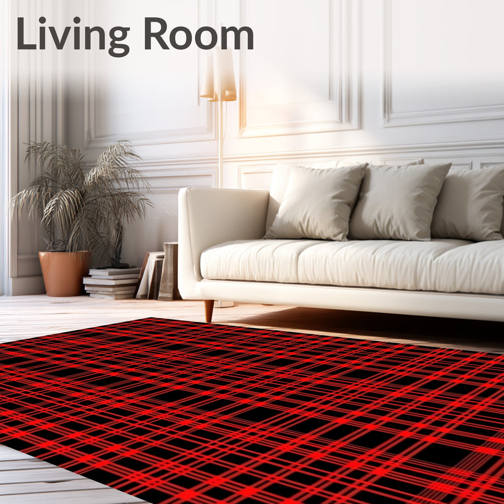 Classic Red Black Plaid Pattern Rug